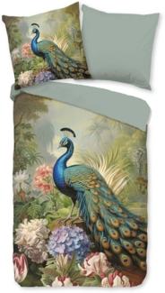 good morning Wendebettwäsche Esther, Renforcé, 2 teilig, 100% Baumwolle, Renforcé, Reißverschluss, Wendeoptik, Pfau, Grün