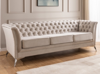 S-Style Möbel Chesterfield-Sofa Whitby, 3-Sitzer aus Samt mit goldenen, silbernen oder schwarzen Füßen, mit Wellenfederung