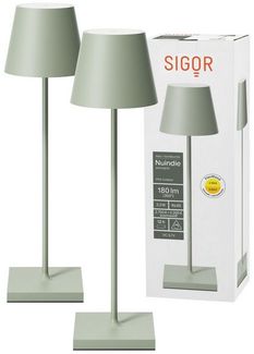 SIGOR LED Tischleuchte 2x Nuindie USB-C 380mm salbeigrün, Dimmbar, LED fest integriert, Warmweiß