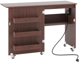 COSTWAY Schreibtisch, 2 in 1 Nähtisch klappbar mit Ladestation, Rollen