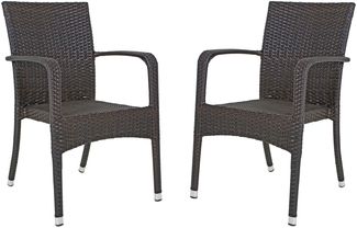 Gartenstuhl 2er Set EMMA - Kunststoffgeflecht, Coffee | Stapelstuhl Wetterfest Terrassenstuhl Outdoor Essstühle