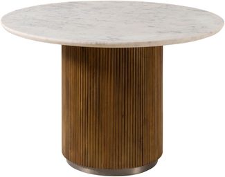 Esstisch rund Mango 120x120x76 braun lackiert / Marmor weiß BARCELONA #228