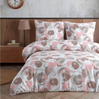 Buymax Bettwäsche Espace Samon, Renforcé, 3 teilig, Bettbezug-Set 200x220 cm 100% Baumwolle Reißverschluss Weiß Braun Rose