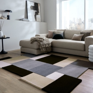 FLAIR RUGS Wollteppich Abstract Collage, rechteckig, Höhe: 11 mm, 100% Wolle, Karo Design, Patchwork, modern, mehrfarbig