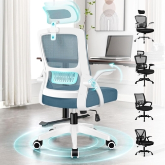 ALFORDSON Bürostuhl Lordosenstütze Premium Netzgewebe Blau