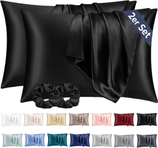 Satin Kissenbezug 2er Set Schwarz 40x80 Weich Silk Pillosecase Pflege Haar Haut