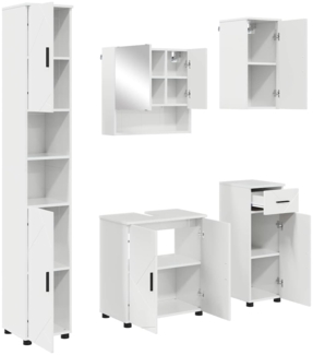 vidaXL Badezimmermöbel-Set 5 pcs Hochglanz Weiß Holzwerkstoff & Metall 3392997