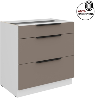 Küchen Unterschrank 80 cm Küche ARIA Sandgrau ultra matt + Weiss matt, hochwertige Fronten mit Anti Fingerprint Beschichtung, Soft-Close Küchenzeile Küchenblock