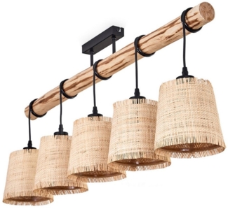 hofstein Deckenleuchte moderne Deckenlampe aus Holz/Metall/Bast in Natur/Schwarz/Beige, ohne Leuchtmittel, Deckenleuchte im skandinavischen Design, 5x E27, ohne Leuchtmittel