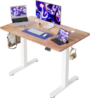 Höhenverstellbarer Elektrischer Schreibtisch 100x60 cm Stahl T-Beine Hellbraun