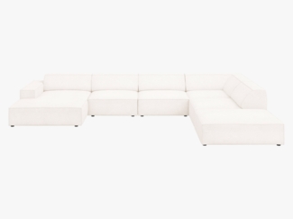 Micadoni Panorama-Ecksofa Jodie 7-Sitzer Rechts Boucle Ascot Beige