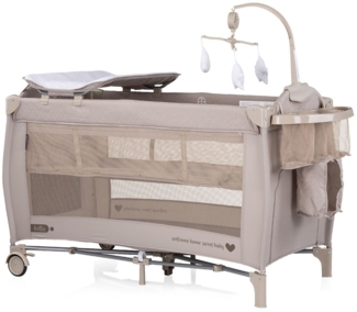 Chipolino Reisebett Bella 2 Ebenen seitlicher Eingang Musikmobile Wickelauflage braun gemustert