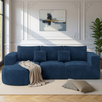 HawthyHome Ecksofa L-form 264x177cm Cloud-Sofa aus Cord mit zwei Kissen, Montagefrei geeignet für Wohn- und Schlafzimmer