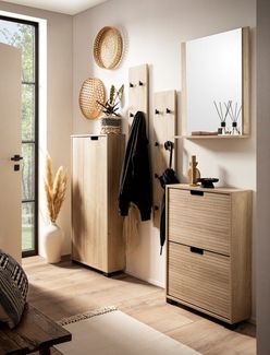 Schildmeyer Schuhschrank Schuhkipper Emmik 159442, weiß Eiche Dekor/gestreift, 59,8 x 19,5 x 85,2 cm