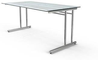 Kerkmann Schreibtisch Artline 160 x T 80 x H 68-82 cm C-Fuss-Gestell verchromt mit Glasplatte