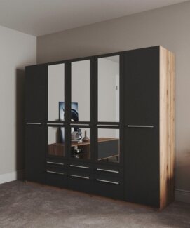 priess Kleiderschrank Schrank Garderobe Wäscheschrank Barcelona in 5 Breiten viel Stauraum, geräumige Schubkästen, mit Spiegel, MADE IN GERMANY