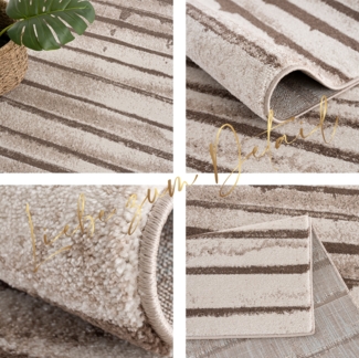 Teppich Wohnzimmer - 160x225cm - Braun Beige Erdtöne - Gestreift Weich Flachflor Schlafzimmer Dekoration Deko Teppiche