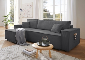 OTTO home Ecksofa CASSI, 241cm, L-Form, Schlafsofa, Bettkasten, Boxspringfederung, Cord, Schlaffunktion(133/200), Recamiere links/rechts, Unser Tiefpreis