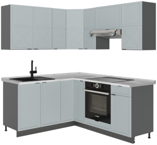 Eckküche Fame-Line Hellblau-grau/Anthrazit 190 x 46 cm ohne Arbeitsplatte Vicco