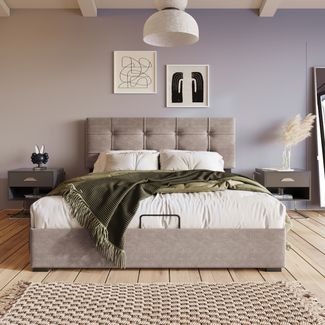 Polsterbett 140x200 cm Samt mit hydraulischem Bettkasten und verstellbarem Kopfteil, Hellgrau,Hellgrau