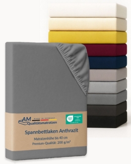 AM Qualitätsmatratzen Spannbettlaken Baumwolle in anthrazit, Bettlaken für Boxspringbetten, Made in Germany, Baumwolle, Gummizug: rundum, (1 Stück), 90 x 200 x 40