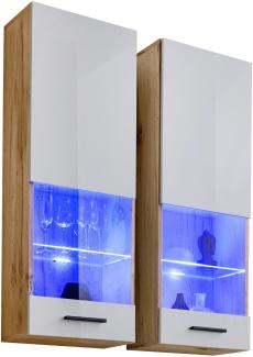99rooms Teka Vitrine VII Wotan Eiche Weiß Hochglanz Blau