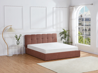 Vente-unique - Bett mit Bettkasten - 180 x 200 cm - Bouclé-Stoff - Terrakotta - MAZIRI