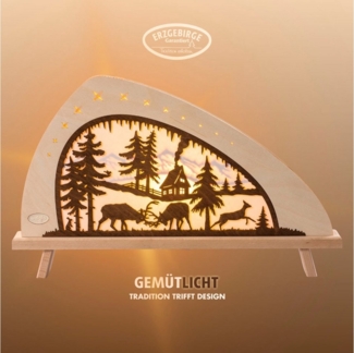 Weigla LED Lichterbogen Rotwild, Holz Schwibbogen, Dekoleuchte, Herbstdeko, Made in Germany (1-tlg), Erzgebirge garantiert, Weihnachtsdeko Innen, Weihnachtsbeleuchtung