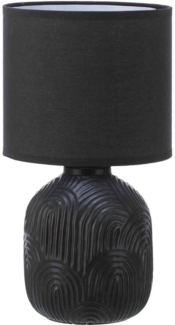 B&S Tischleuchte Keramik Tischlampe Stoffschirm Rund E27 Höhe 34 cm schwarz