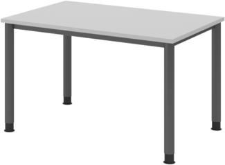 bümö höhenverstellbarer Schreibtisch H-Serie 120x80 cm in grau, Gestell in Graphit - PC Tisch für's Büro manuell höhenverstellbar, Computertisch verstellbar, HS-12-5-G