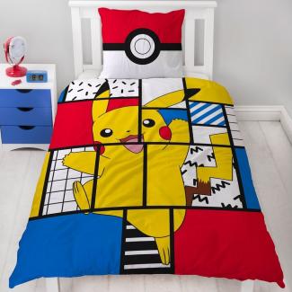 MTOnlinehandel Bettwäsche Pokémon 135x200 + 80x80 cm, 100 % Baumwolle, Renforcé, 2 teilig, Pikachu für Kinder, Teenager, Jugend