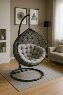 Korb Hängesessel mit Gestell + Kissen Hängestuhl Lounge Hängekorb Schaukel Sessel