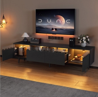 HAUSS SPOLE Lowboard mit 2 Schubladen, 2 Schränken für TV-Ständer bis zu 75 Zoll, Schwarz (Wohnzimmermöbel, Fernsehtisch, 1 St, mit 2 Schubladen und 2 Schränken), 176*38*45cm TV-Board mit 6 Stützbeinen
