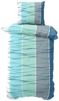 Leonado Vicenti Bettwäsche Mikrofaser 135x200 oder 155x220 Welle Türkis Grau, Microfaser, 2 teilig, Grau Türkis Blau Welle gestreift modern