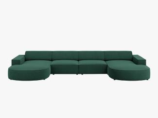 Micadoni 6-Sitzer Strukturierter Stoff Panorama Sofa rund Jodie | Bezug Grün | Beinfarbe Black Plastic