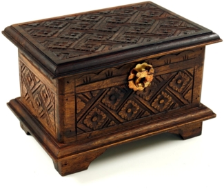 Guru-Shop Aufbewahrungsdose Beschnitzte kleine Schatztruhe, Holzschachtel,..