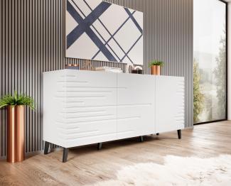 Domando Sideboard Cilento Modern Breite 155cm, modern gefräste Fronten und Seiten in Weiß Matt