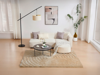 Vente-unique - Hochflorteppich mit Reliefstruktur - 160 x 230 cm - Dunkelbeige - MERISA