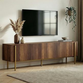 Modern TV Stand in Barok Walnut Gold, 180 x 30 x 45 cm | 100% Melamine Coated Particle Board, 18 mm Thick | Sturdy Metal Legs (20x20 mm) | Stylish & Functional for Living Room & Entertainment Spaces