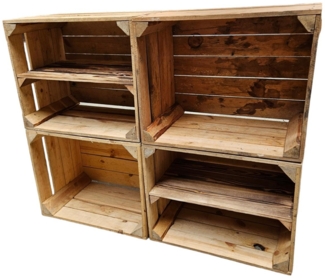 Holzkisten 4er Set 50 x 40 x 30cm mit Regal Lang Vintage Natur