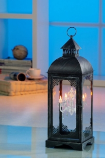 Luna24 simply great ideas. LED Dekolicht Metalllaterne mit LED-Kronleuchter, 14158, LED fest integriert, Warm weiß