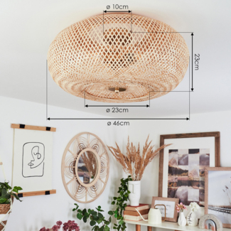hofstein Deckenleuchte »Decollatura« runde Deckenlampe aus Holz/Metall in Natur/Messingfarben, ohne Leuchtmittel, Leuchte in Gitter-Optik, Ø46cm, 3xE27