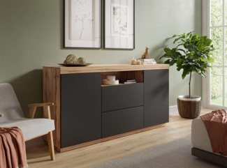 ALLHOUSE24 Kommode WIXI 164 cm Breite Sideboard matt Wotan Eiche PUSH TO OPEN, Breite 164 cm