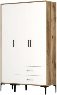 Dmora Kleiderschrank 3 Türen Phyan, Schlafzimmermöbel, Schrank, Garderobe, 120x201h48 cm, Walnuss und Weiß