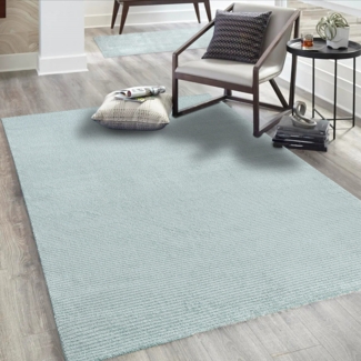 Teppich Wohnzimmer - Türkis - 200x290cm - Meliert Muster - Einfarbig - Hoch Tief Effekt - Kurzflor Weich Schlafzimmer Kinderzimmer Dekoration - Deko Teppiche