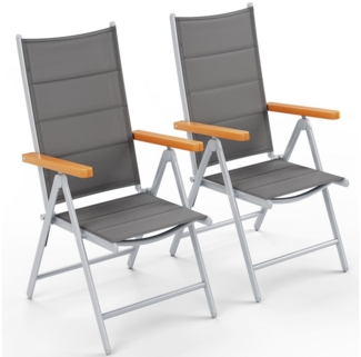 TLGREEN Gartenstuhl Hochlehner Klappbar,2er Set Aluminium Balkonstuhl, (mit Gesteppte Rückenlehne & Sitzfläche,7-Fach Verstellbar,Bis 120 kg, 2 St), utdoor Esszimmerstuhl, Armlehnen Klappstuhl