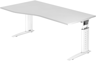 bümö höhenverstellbarer Schreibtisch U-Serie 180x100 weiß, Gestell in weiß - großer PC Tisch für's Büro manuell höhenverstellbar, Computertisch verstellbar, US-18-W-W