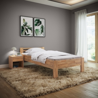 skølm 'Fenrir' Bett 90x200 cm, natur geölt, Massivholz Eiche, Seniorenbett mit Komforthöhe 51 cm