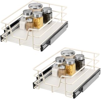 Teleskopschubladen 2er Set - für 40 cm Schrank mit Einlegeboden, aus Metall, (Cremeweiß)