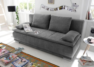 LUIGI Bequemes Schlafsofa mit Bettkasten, Stoffbezug Dunkelgrau - Klappbares Sofa mit Schlaffunktion und fest vernähtem Schaumtopper - 211 x 93 x 103 cm (B/H/T)